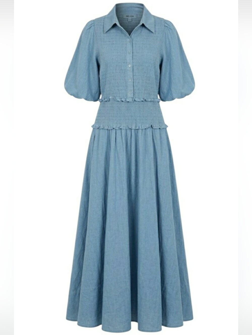 ME+EM Light Blue Puff Sleeve Maxi Dress